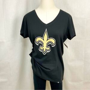 New Orlean's Saints Black T-Shirt NFL Football V-Neck Tee 47’ Brand Sz Lg New